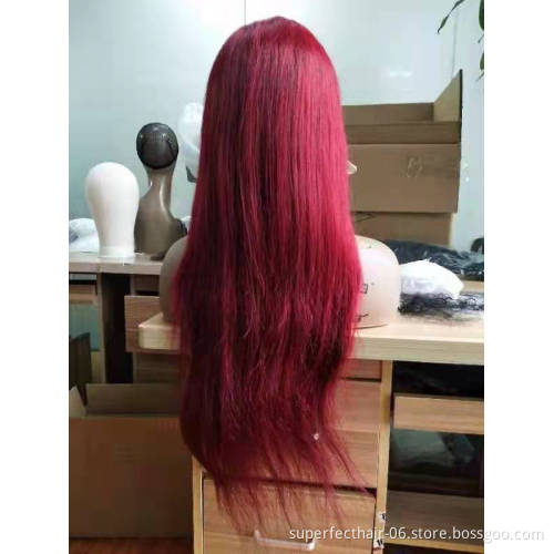 Factory  Indian Virgin Human Hair 99J Red Colored Lace Frontal Wig Vendor Lace Front Wig Human Hair For Black Women